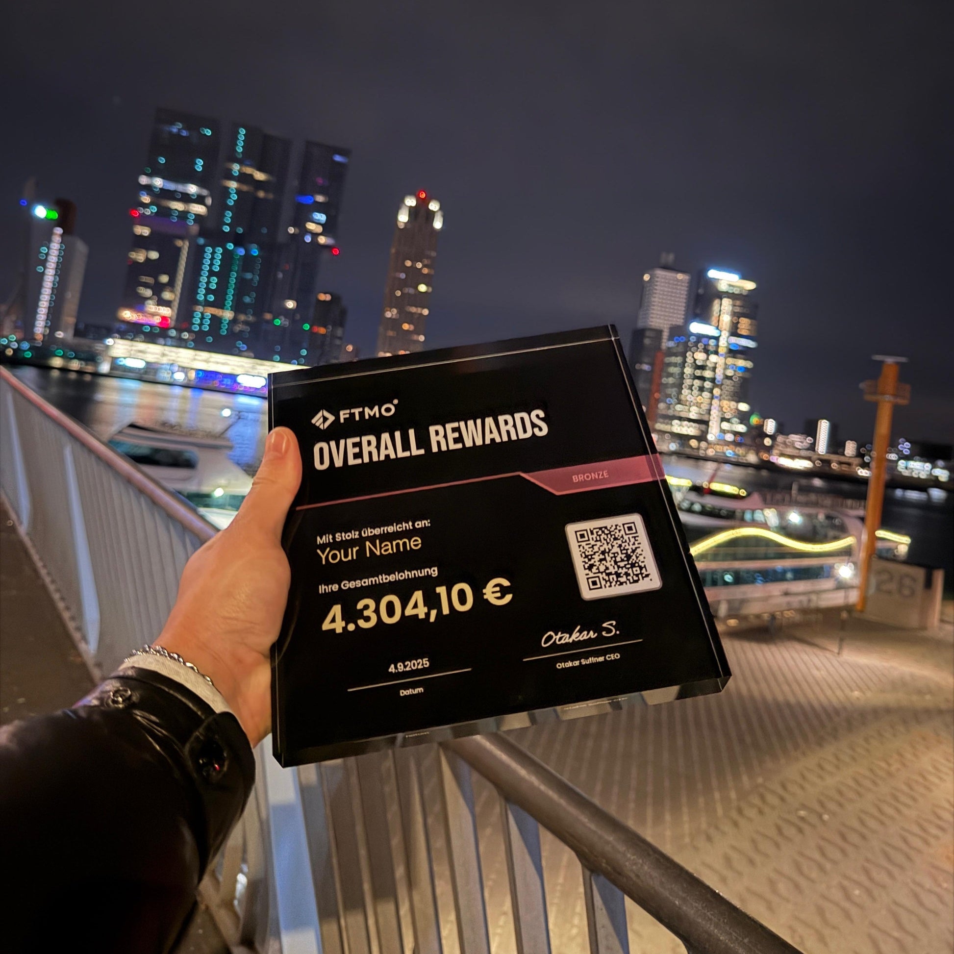 Premium desk display for funded trading certificates